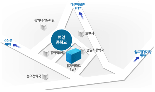 범일발명교육센터 약도 - 범일초등학교 뒷편 / 용지아파트 2단지 안 범일 중학교
