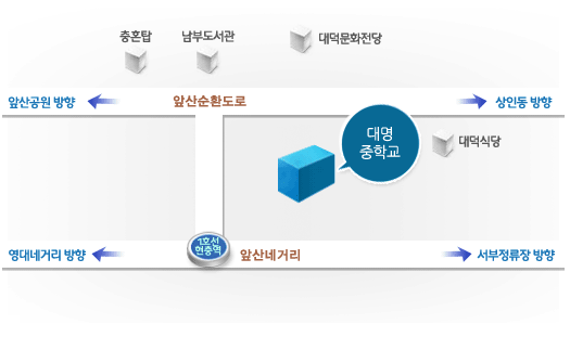 대명발명교육센터 약도 - 1호선 현충역 대명 중학교