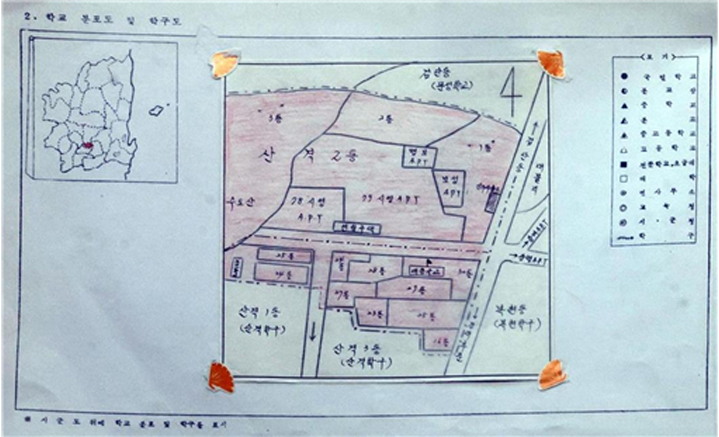 학교 분포도 및 학구도 이미지